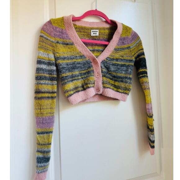 Aritzia Cropped‎ Sweate Sunday Best Reese Cardigan Size 2XS Furry Cozy - Picture 4 of 7